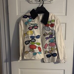 Anage Women's Colorful Silk Sunglasses Print Embroidered Jacket